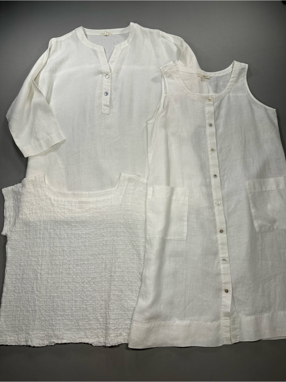 LIKE NEW SET of 3 - Eileen Fisher XS Petite Linen/Cotton - Shirt, Tunic, Dress